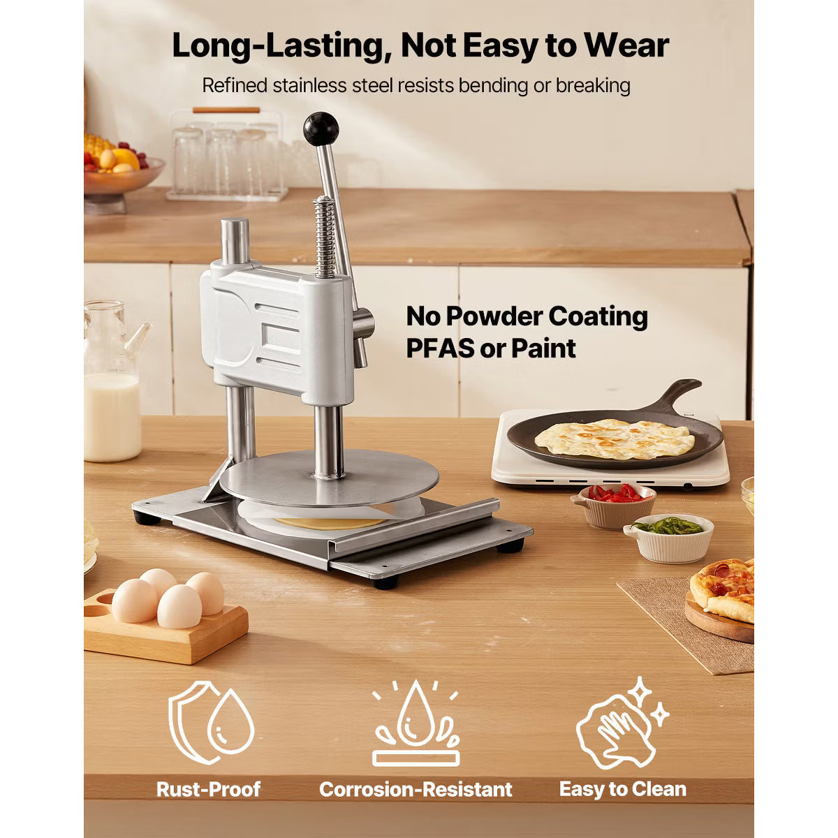 Kitchen Mold – Manual Pizza Dough Press Machine, 9.5 inch Pizza Pastry Press Plate – Silver