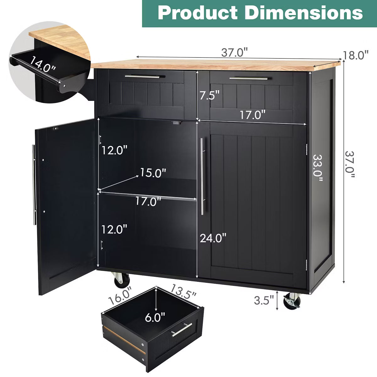 Kitchen Cart – Culinvaro Rolling Kitchen Cart Island Heavy Duty Storage Brown Trolley Cabinet Utility Modern