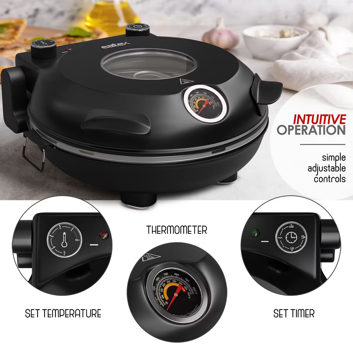 Pizza Oven – Electric Pizza Oven Indoor, 12 Inch Portable Stone Pizza Oven – Black