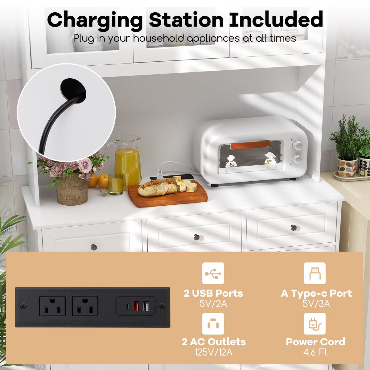 Pantry Cabinet – Culinvaro Pantry Cabinet 77” Tall Kitchen Storage Cabinet with LED Lights & Charging Station