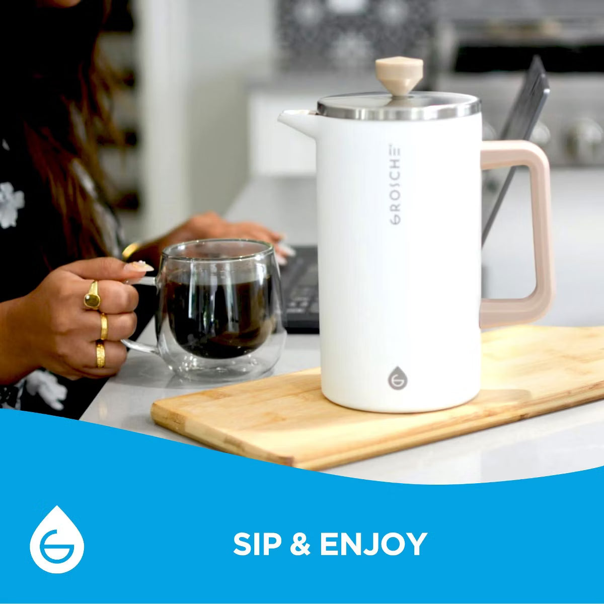 French Press – Culinvaro Stainless Steel Double Wall Insulated French Press, 34 fl oz. Capacity