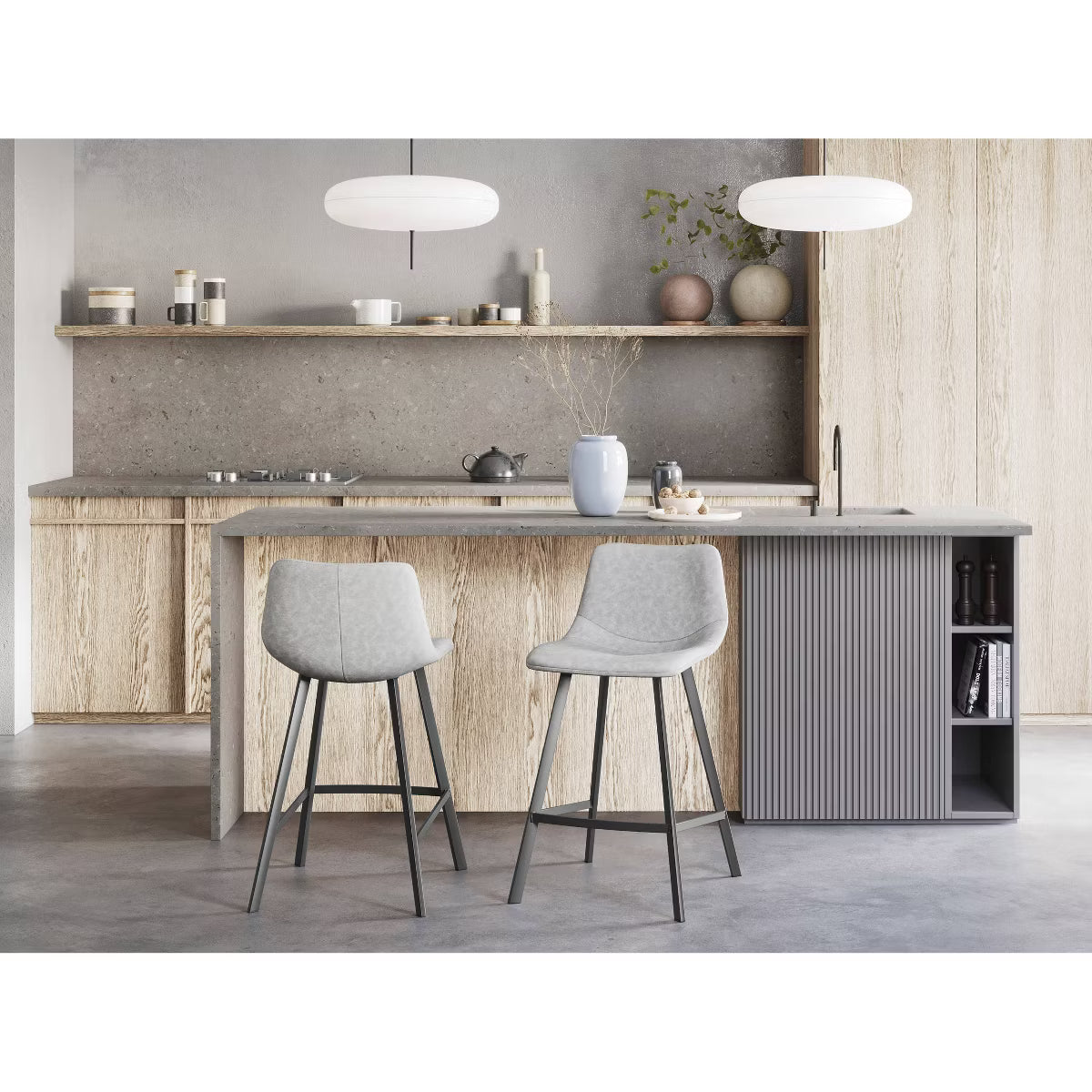 Set of 2 26" Outlaw Industrial Counter Height Barstool Gray