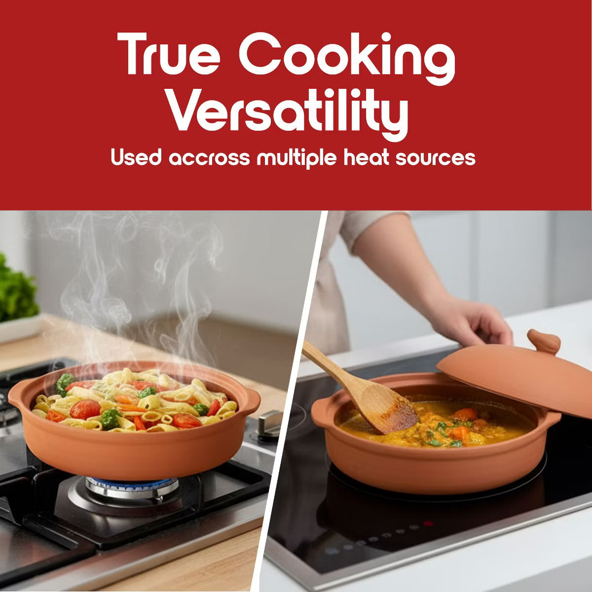 Roasting Pan – Terra Cotta Garlic Roaster - 7.5” Clay Roasting Dish with Lid – Brown