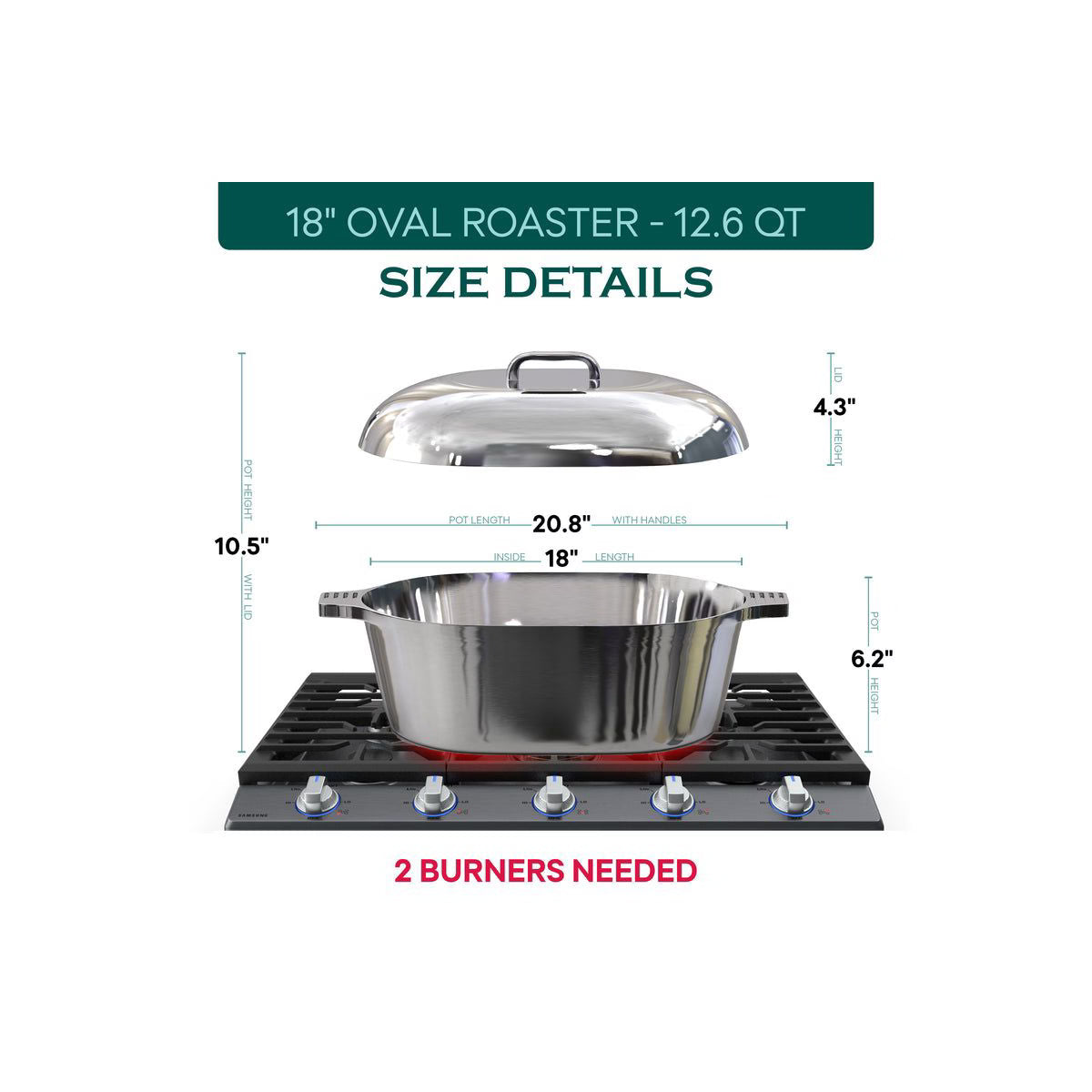 Dutch Oven – 2.6 Qt Cast Aluminum Oval Dutch Oven – Silver