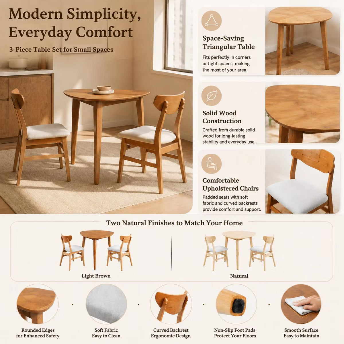 Dining Set – Culinvaro 3-Piece Modern Table and Chair Set