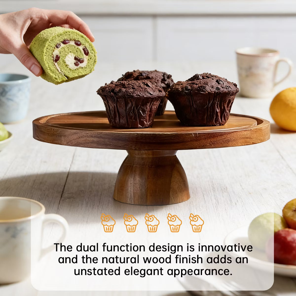 Cake Stand – Culinvaro Cake Stand, 2-in-1 Acacia Wood Cake Stand with Large Acrylic Dome