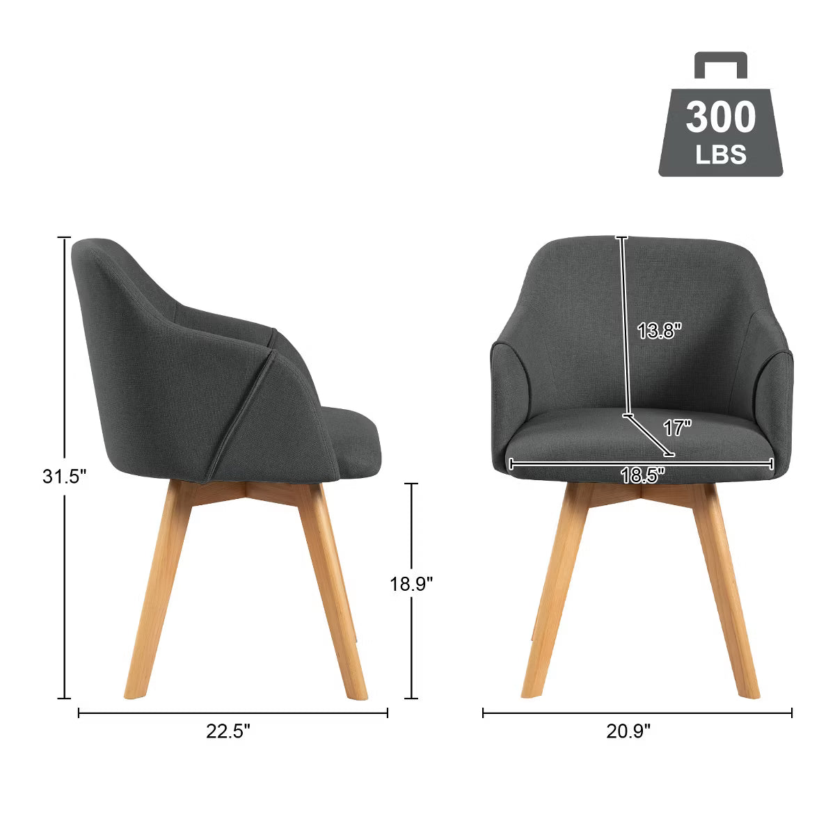 Swivel Dining Chairs Set of 2, Linen Upholstered Armchairs with Solid Wood Legs