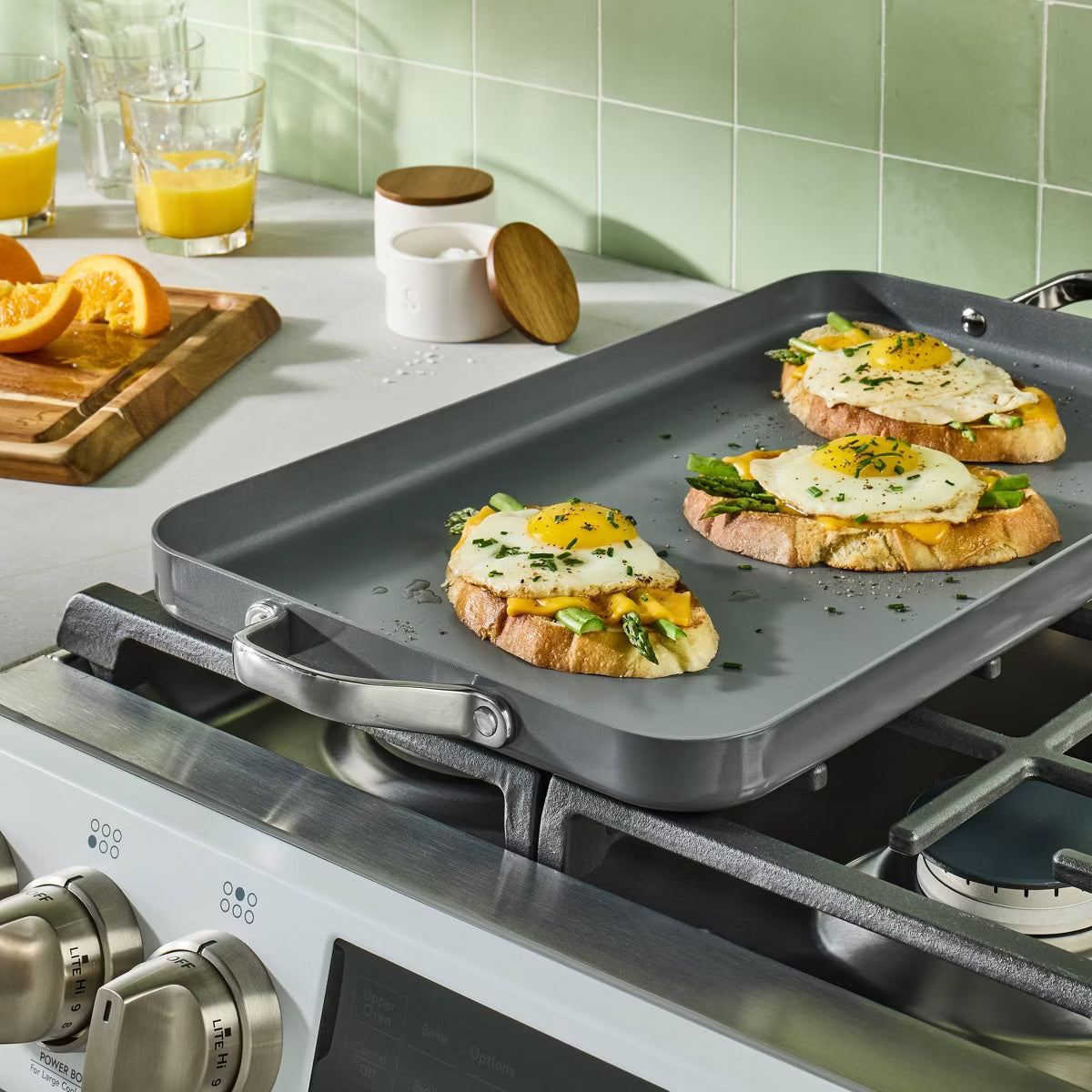 Griddle Pan – Nonstick Ceramic Coated Aluminum Double Burner Griddle Dark – Gray