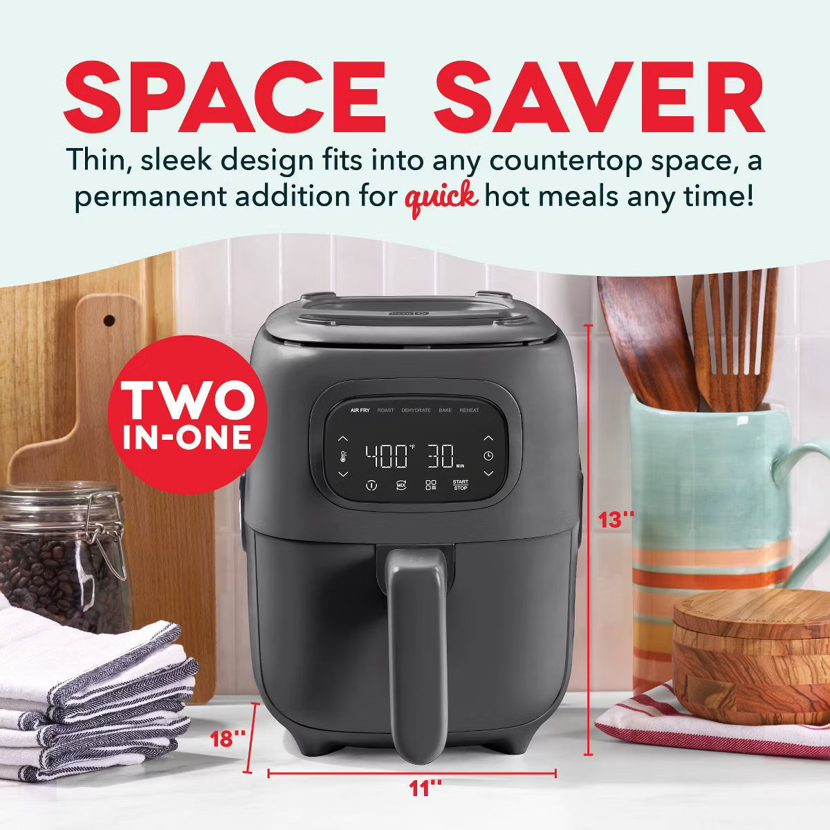 Air Fryer – 7qt Flip and Fry Digital 2-in-1 Grill + Air Fryer – Gray