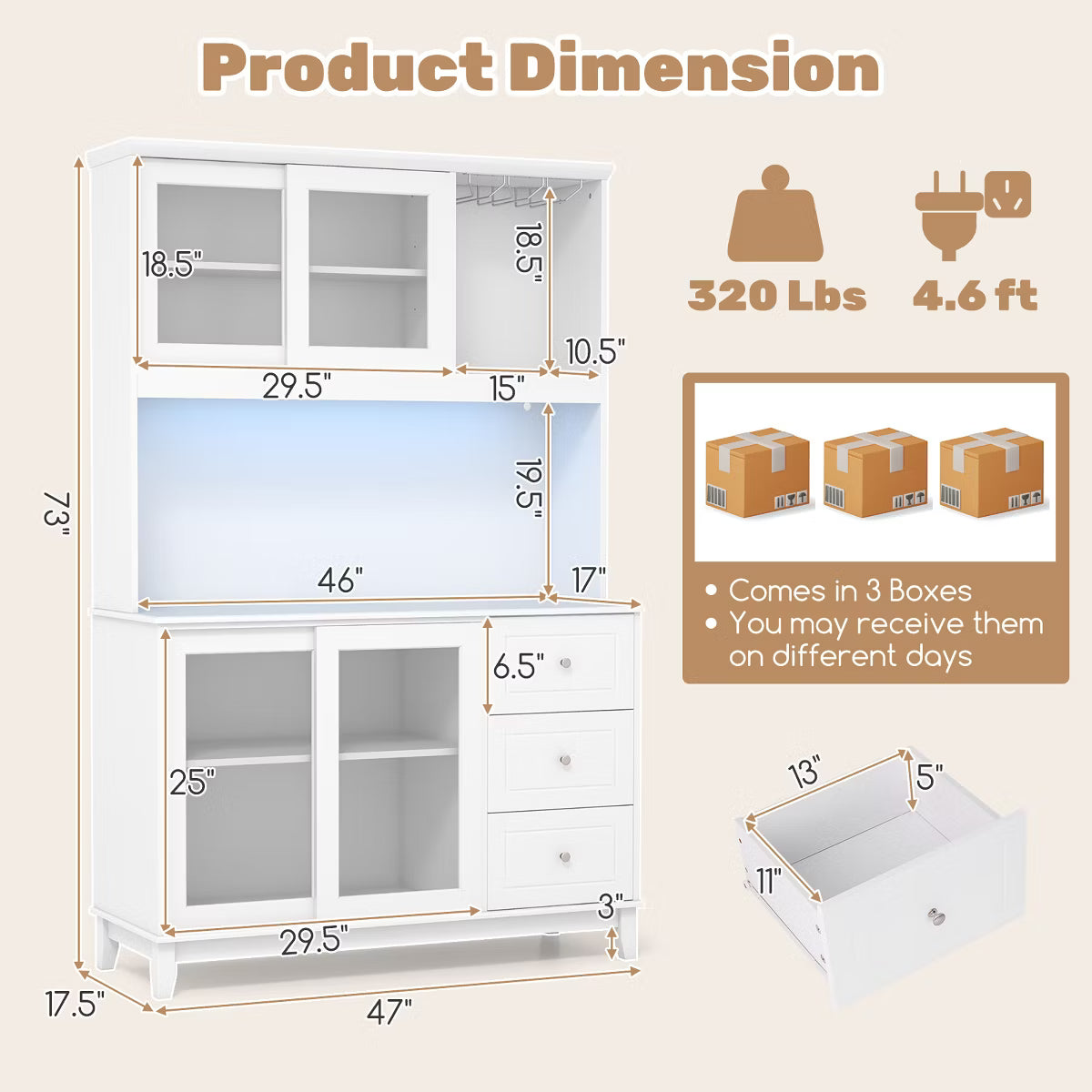 Pantry Cabinet – Culinvaro Kitchen Pantry Storage Cabinet Kitchen Hutch w/ LED lights & Power Outlet White