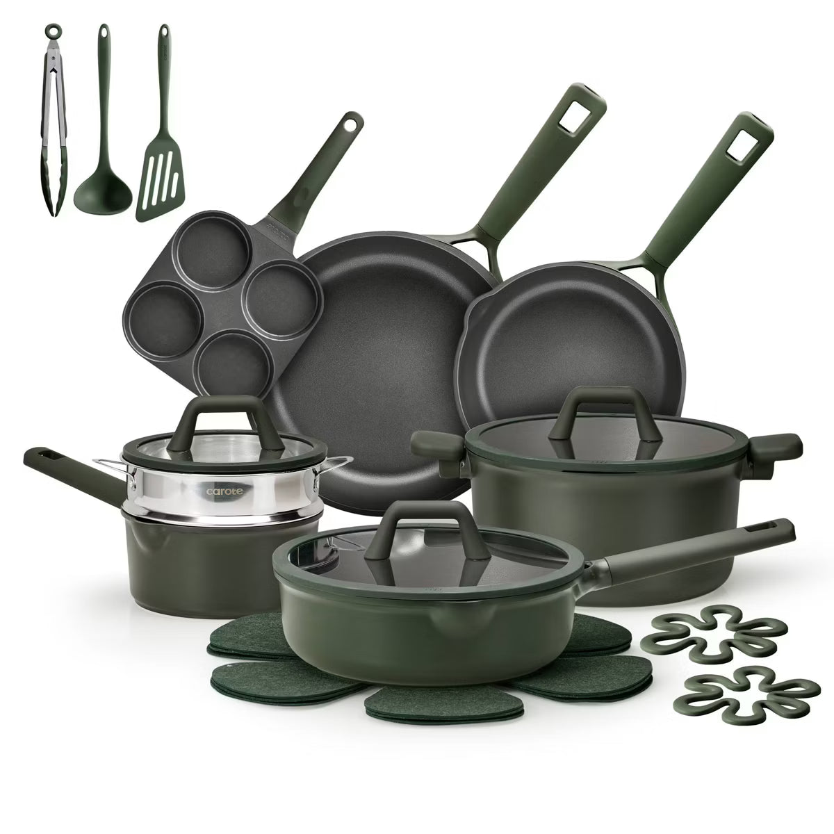 Cookware Set – 21pc Nonstick Cookware Set Taupe – Dark Green