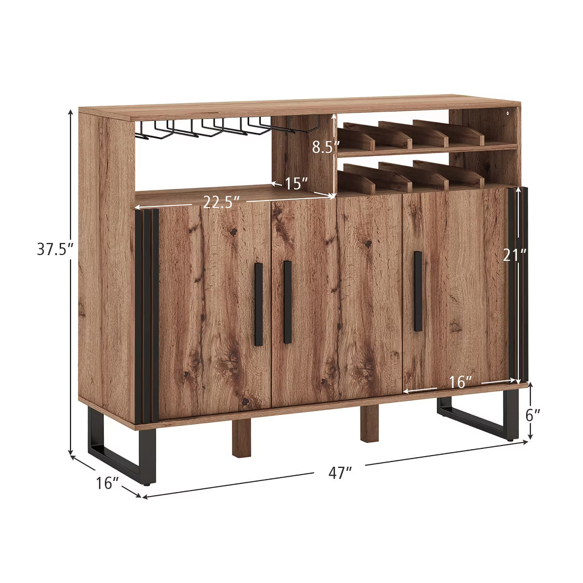 Bar Cabinet – Culinvaro Home Drinks Bar Cabinet w/ 3 Doors & Adjustable Shelves 2-tier Drinks Rack Sideboard