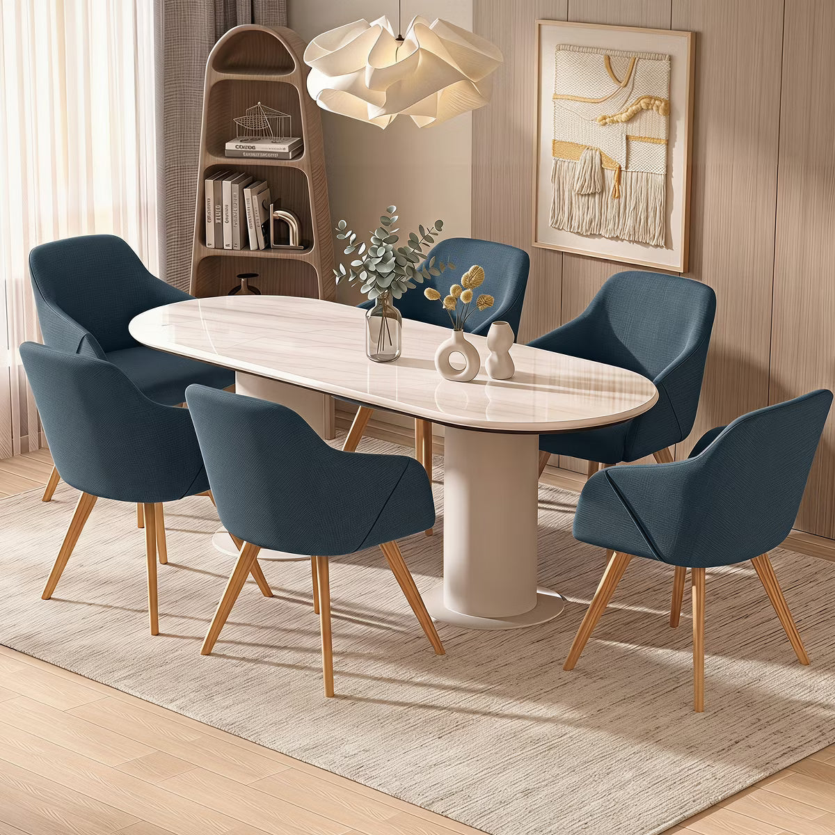 Swivel Dining Chairs Set of 2, Linen Upholstered Armchairs with Solid Wood Legs