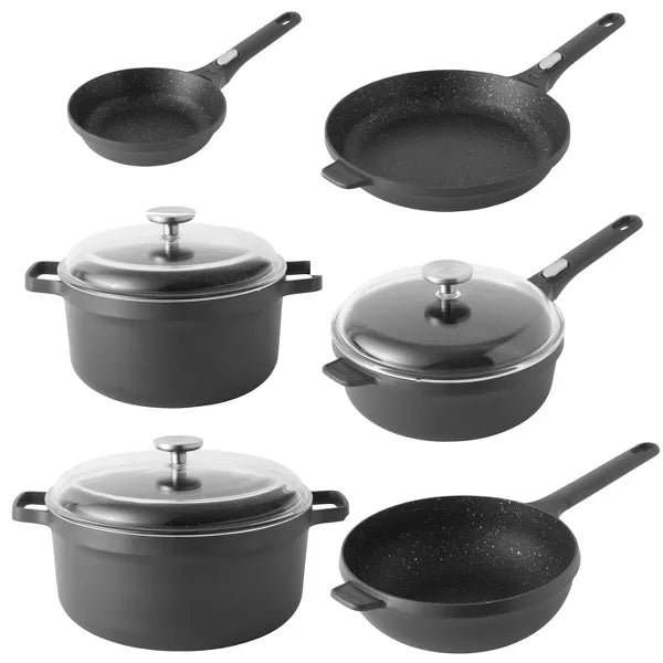 Cookware Set – 9Pc Non-stick Cast Aluminum Master Cookware Set – Black