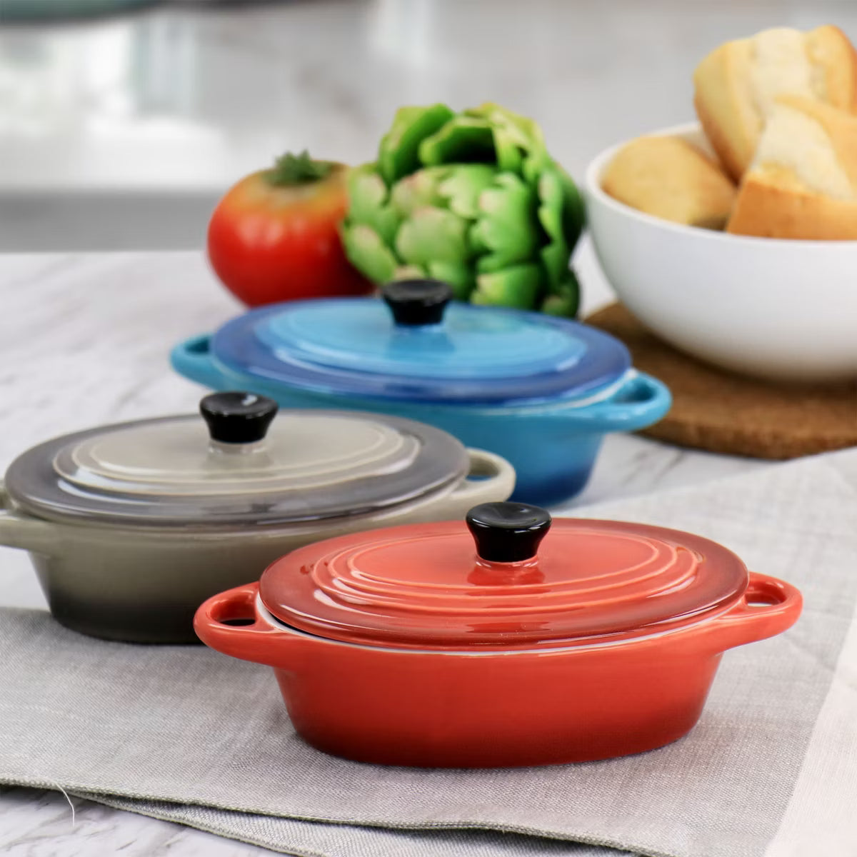 Casserole Dish – Piece 6.7oz Stoneware Mini Oval Casserole Set in Assorted Colors 4 – Blue