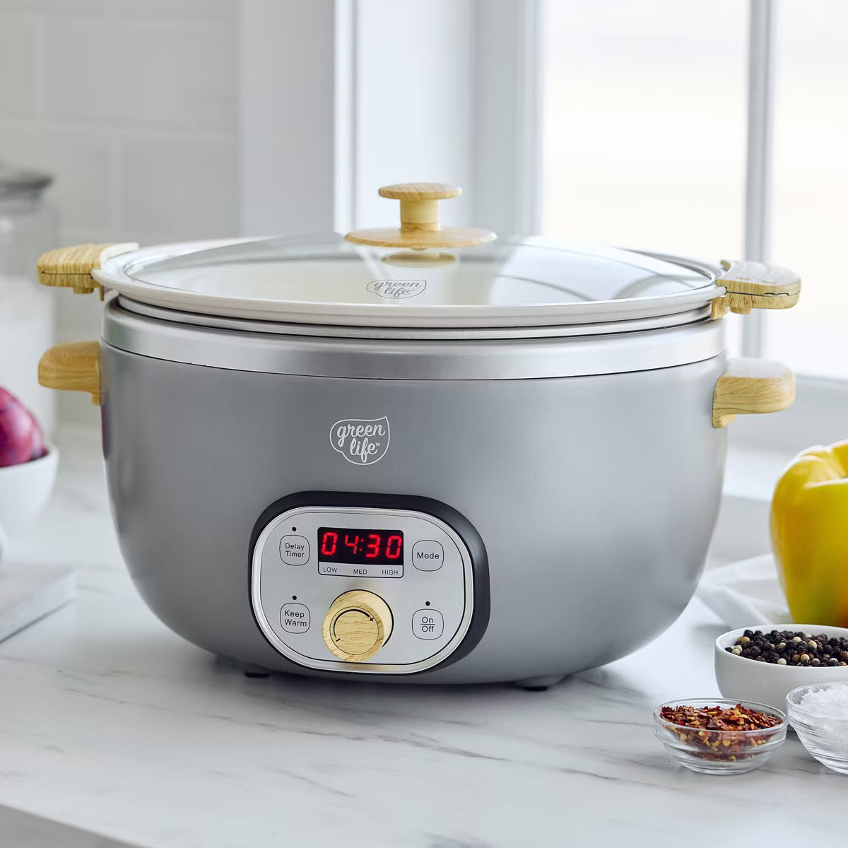 Slow Cooker – Healthy 6qt Slow Cooker with Handle – Quartz Gray