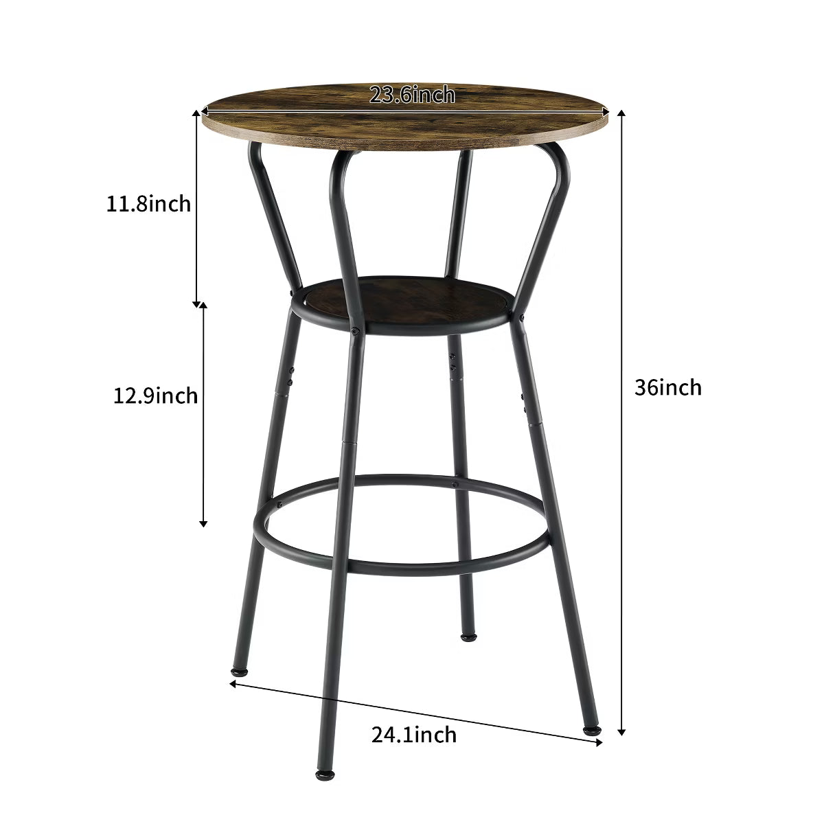 Bar Table – Culinvaro Rustic Brown Round Bar Table and Stool Set