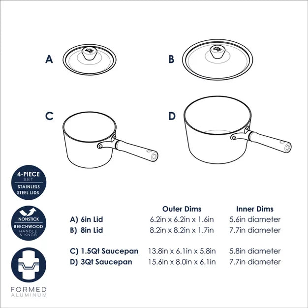Cookware Set – Cookware 4 Piece Saucepan Set – Green