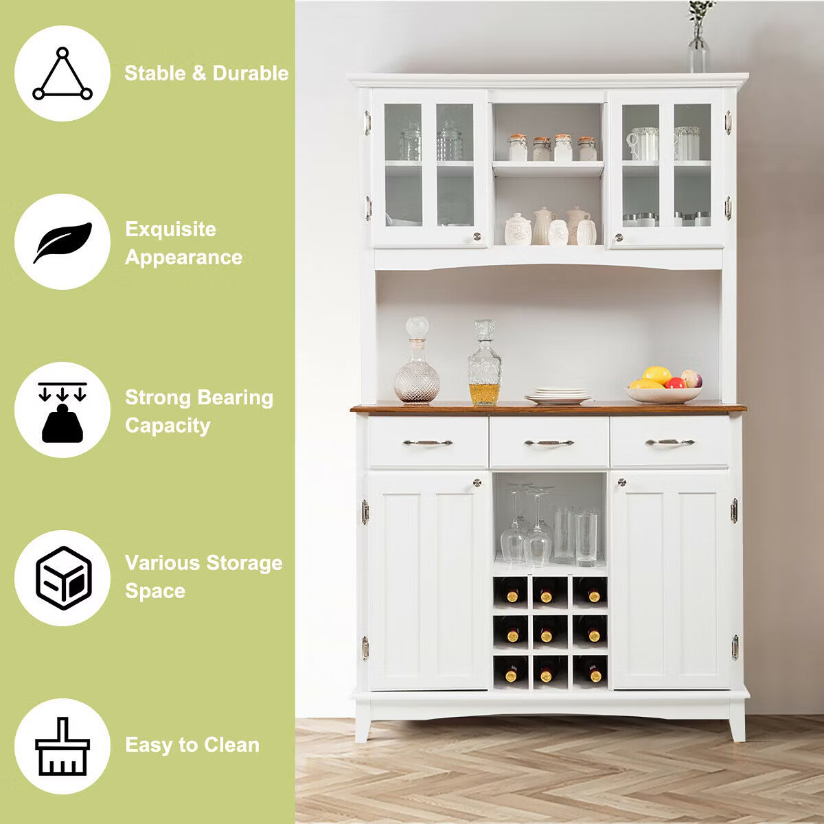 Wine Rack – Culinvaro Buffet And Hutch Kitchen Storage Cabinet Cupboard w/ Wine Rack & Drawers White
