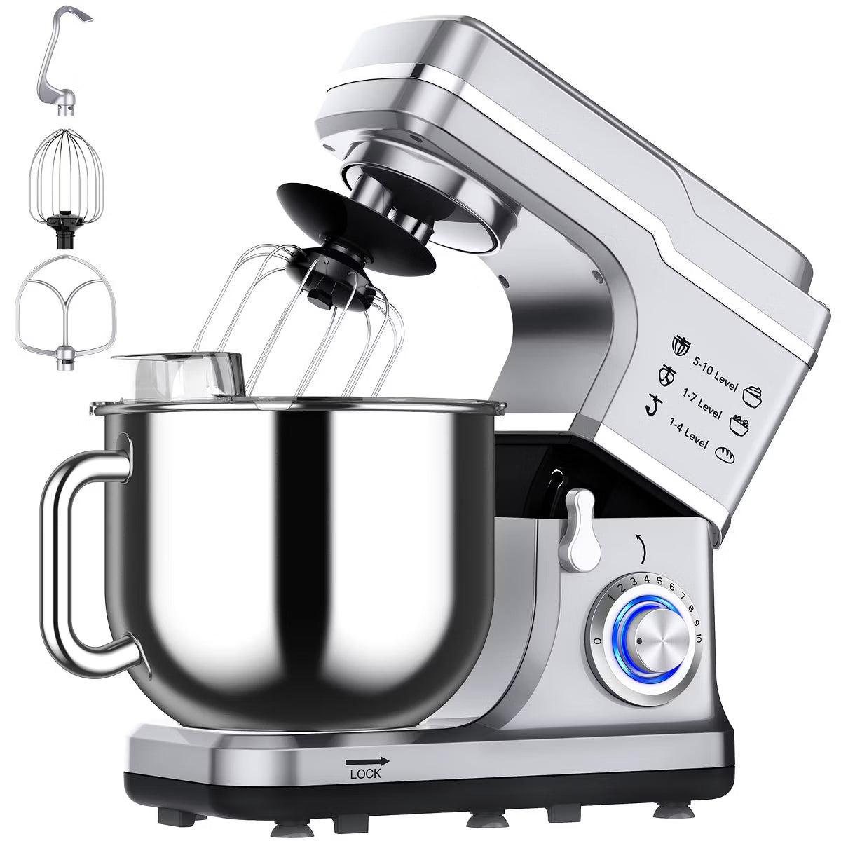 Stand Mixer – 0 Speed Tilt-Head Electric Mixer for Kitchen – Silver