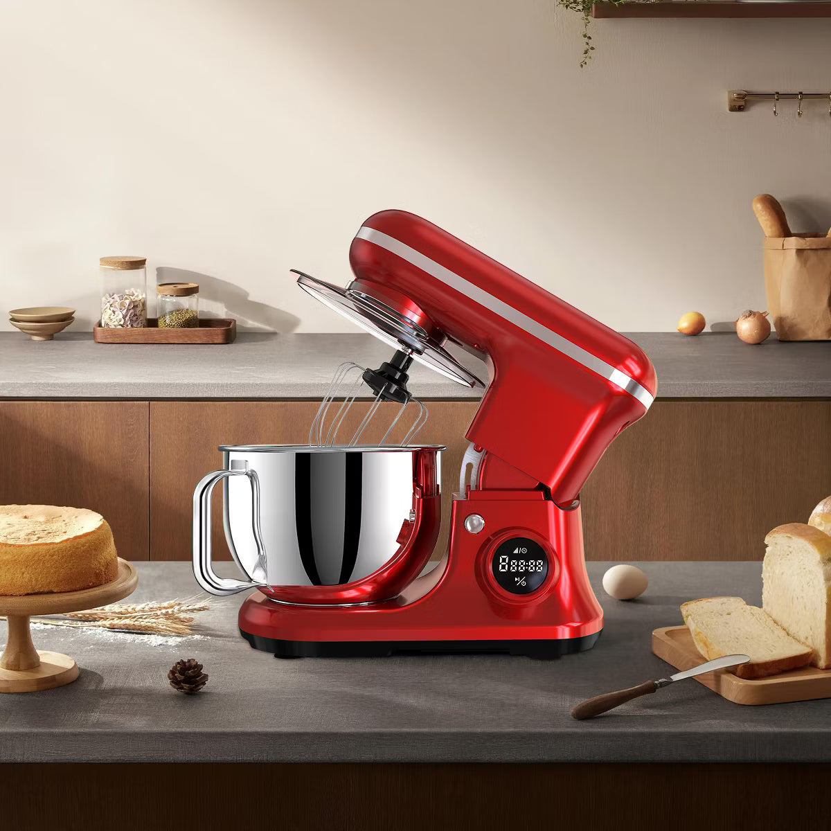 Stand Mixer – Electric Stand Mixer 5.3 Quart 6-Speed Tilt Head Kitchen Mixer – Red