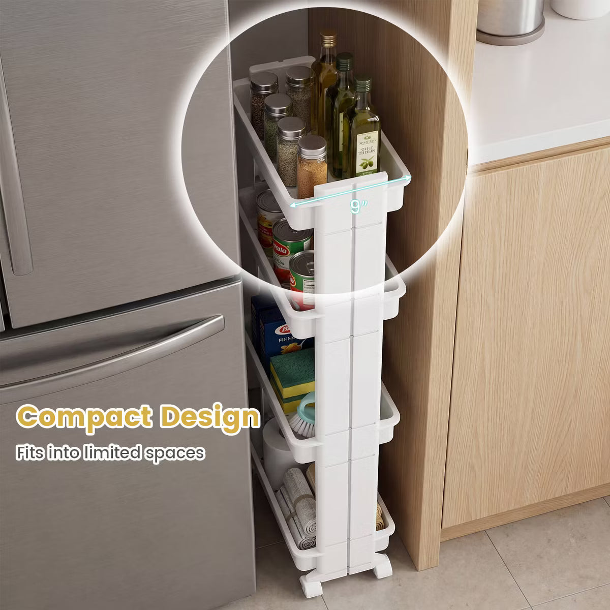 Utility Cart – Culinvaro 4-Tier Rolling Utility Cart with Detachable Trays and Smooth Wheels for Kitchen 15.5” × 9” × 40.5”(L × W × H)