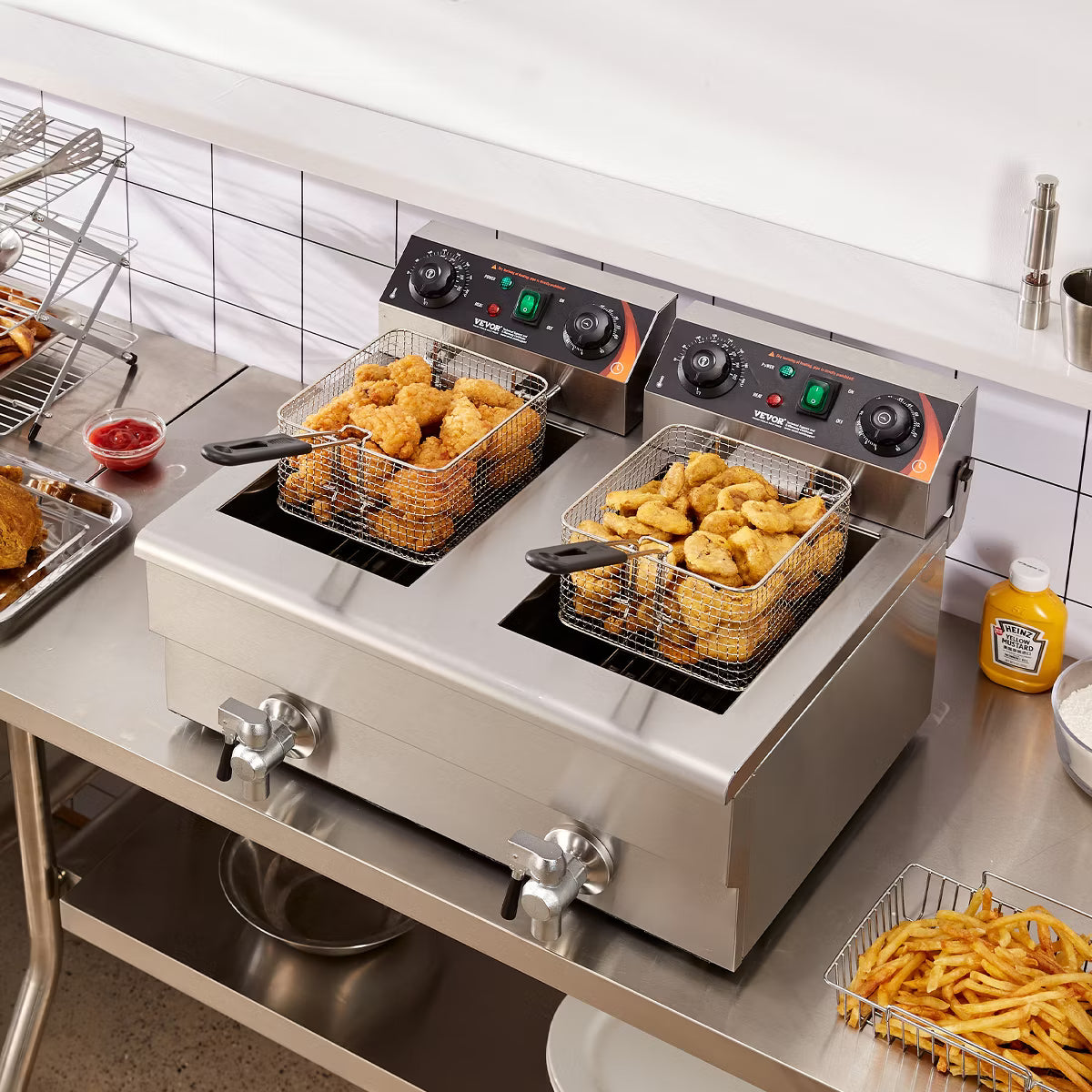 Deep Fryer – Dual Tank 3000W Electric Countertop Fryer with Basket – Silver