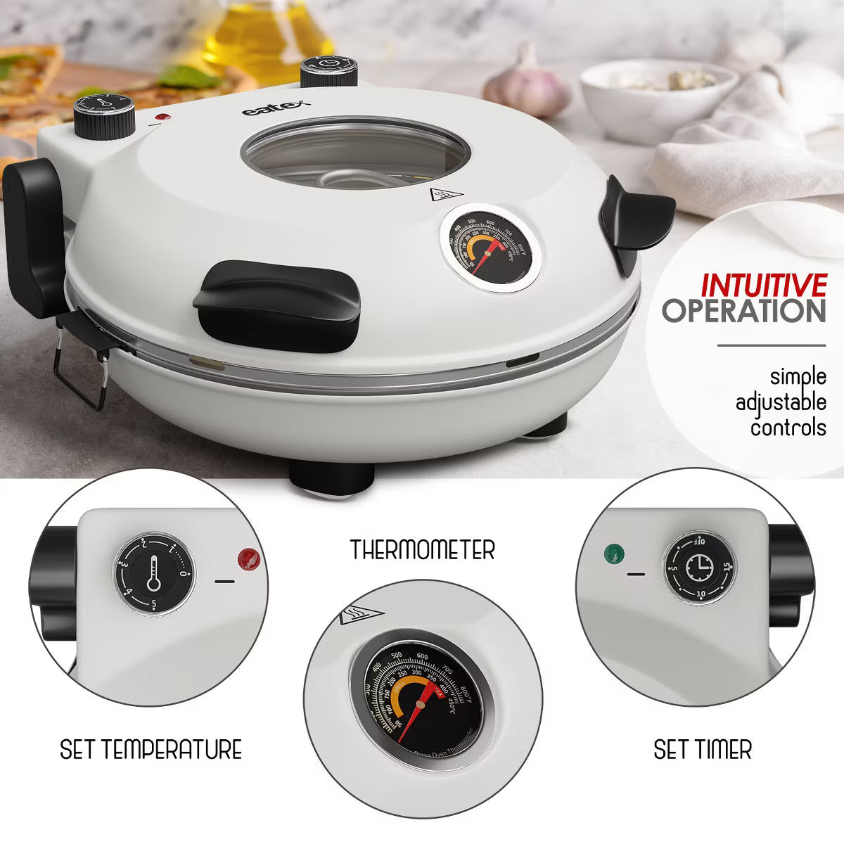 Pizza Oven – Electric Pizza Oven Indoor, 12 Inch Portable Stone Pizza Oven – Cream