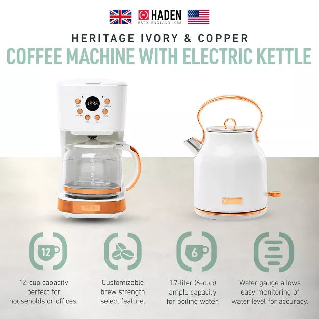 Drip Coffee Maker – 12 Cup Drip Coffee Maker Bundled with Heritage 1.7 Liter Electric – Silver