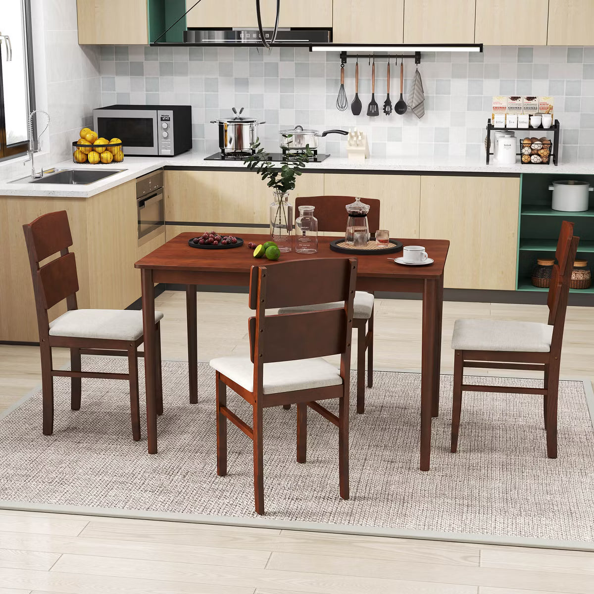 Dining Set – Culinvaro 5 PCS Dining Table Set for 4 Farmhouse Wooden Table & 4 Upholstered Chairs