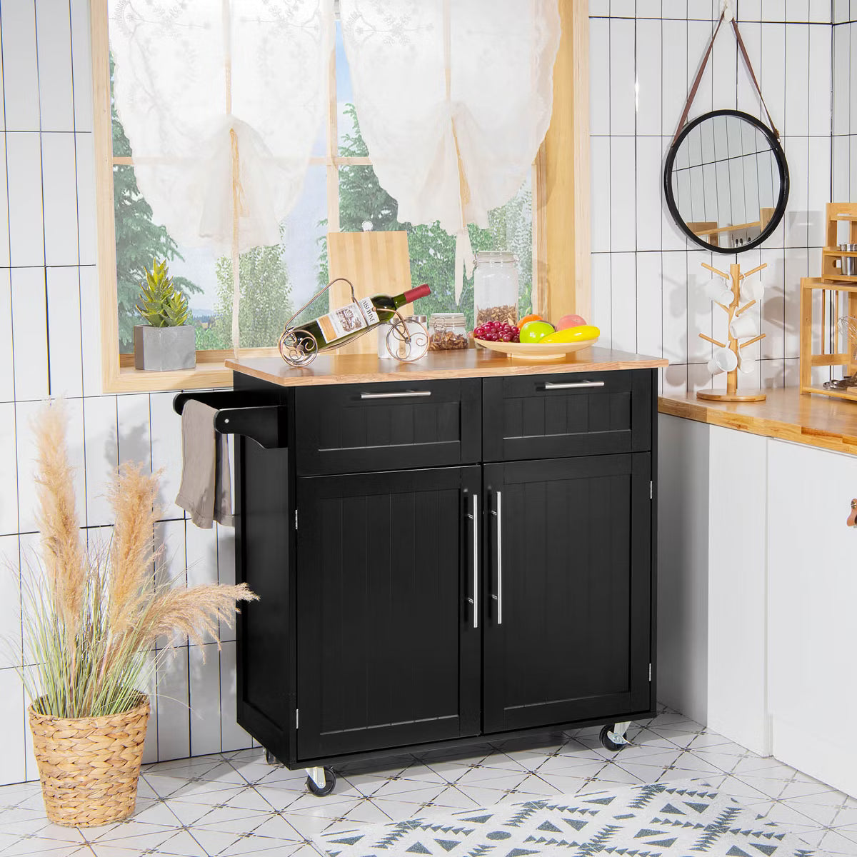 Kitchen Cart – Culinvaro Rolling Kitchen Cart Island Heavy Duty Storage Brown Trolley Cabinet Utility Modern