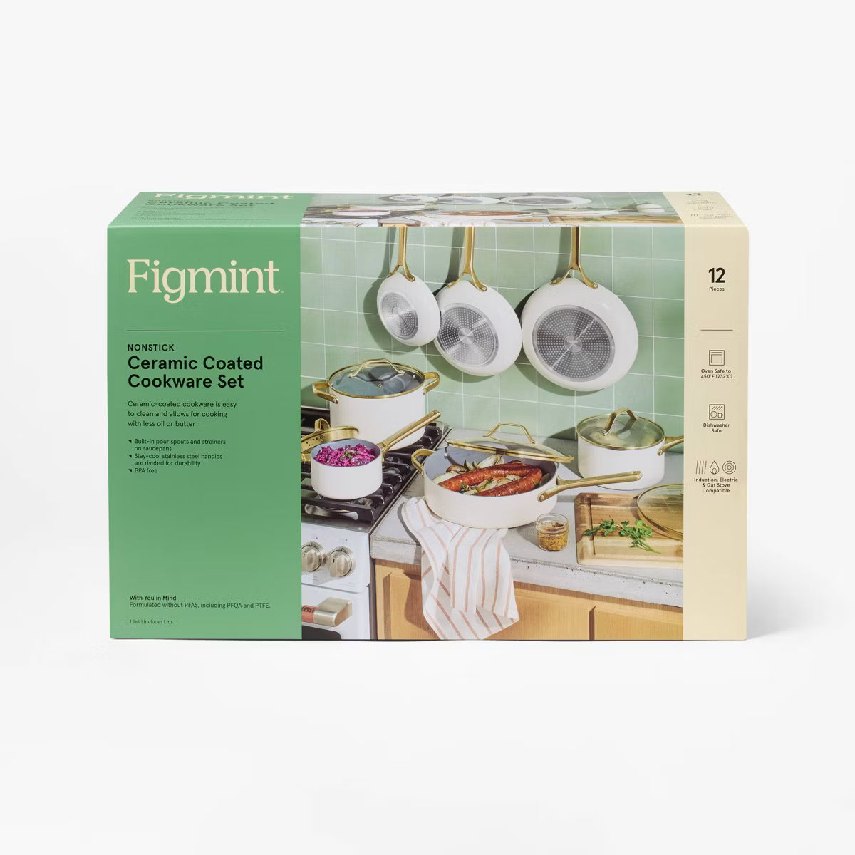 Cookware Set – 12pc Nonstick Ceramic Coated Aluminum Cookware Set – White