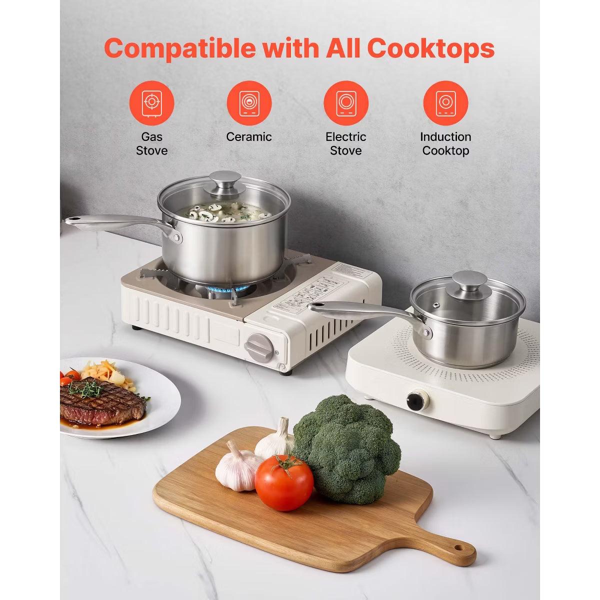 Saucepan – Sauce Pan Set with Glass Lids 1 QT 2 QT 3 QT, 3-Piece – Silver
