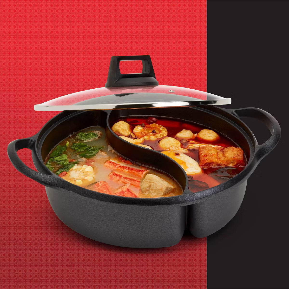 Tagine Pot – 12" 2-Section Covered Hotpot – Black