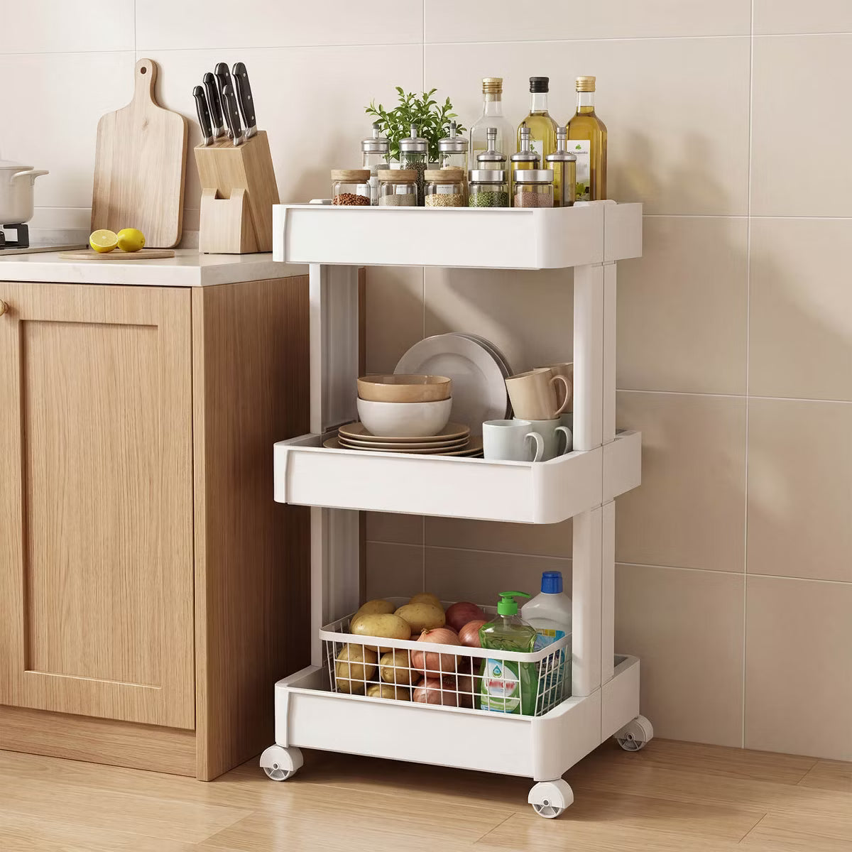 Utility Cart – Culinvaro 4-Tier Rolling Utility Cart with Detachable Trays and Smooth Wheels for Kitchen 15.5” × 9” × 40.5”(L × W × H)