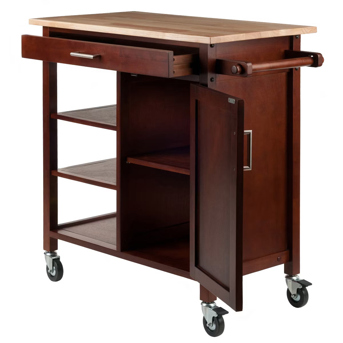 Kitchen Cart – Culinvaro Marissa Kitchen Cart Walnut - Winsome: Solid Beechwood Top