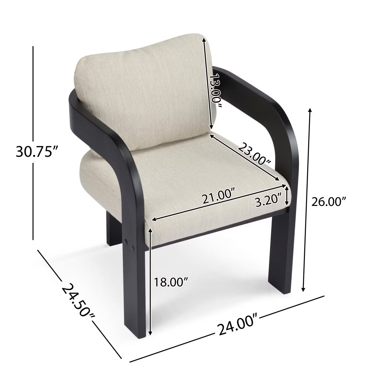 Set of 2 Modern Beige Dining Chairs with Black Wood Frame,