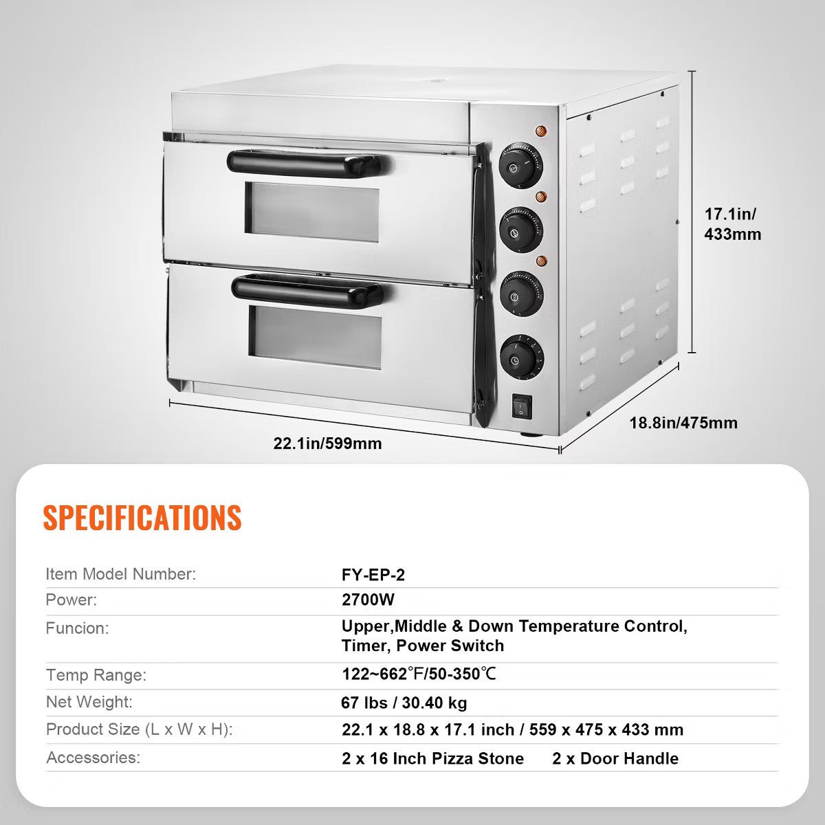 Pizza Oven – Electric Pizza Oven with Stone and Handle – Silver