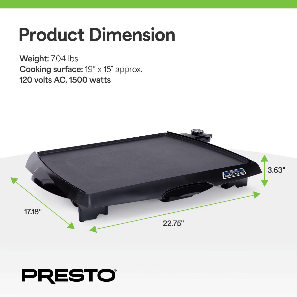 Electric Griddle – ilt 'n Drain Electric BigGriddle with Nonstick Ceramic Cooking Surface – Black