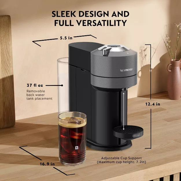 Single-Serve Coffee Maker – Vertuo Next Coffee and Espresso Maker by DeLonghi with Milk Frother : – Gray
