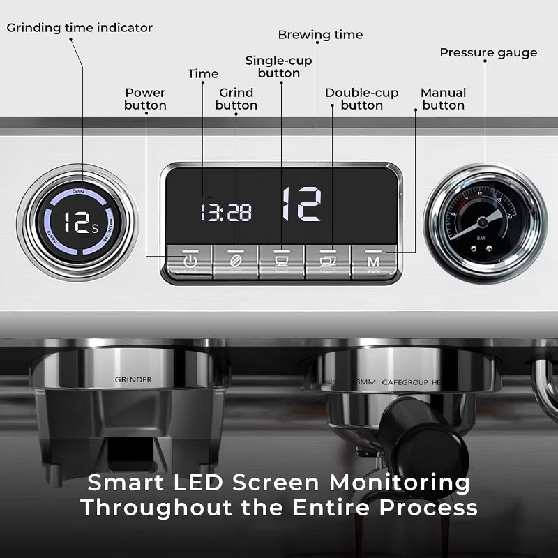 Espresso Machine – 20 Bar Programmable Expresso Coffee Machines with 30 Grinder Setting – Silver