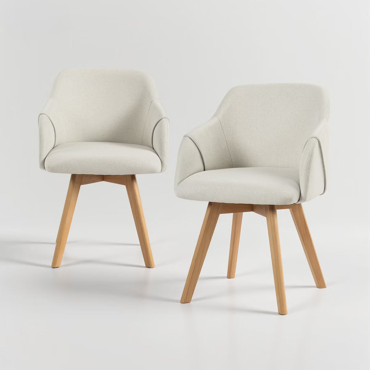Swivel Dining Chairs Set of 2, Linen Upholstered Armchairs with Solid Wood Legs