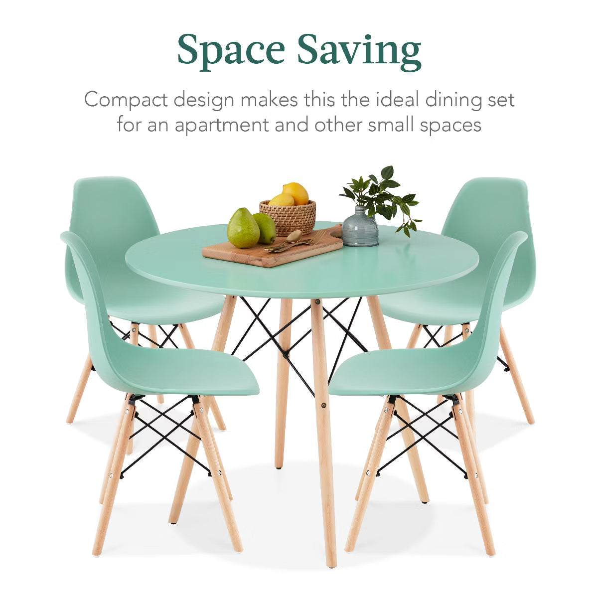Dining Set – Culinvaro 5-Piece Compact Mid-Century Modern Dining Set w/ 4 Chairs" Light Green/Oak