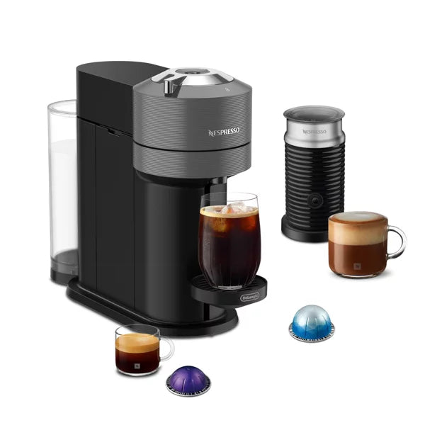 Single-Serve Coffee Maker – Vertuo Next Coffee and Espresso Maker by DeLonghi with Milk Frother : – Gray