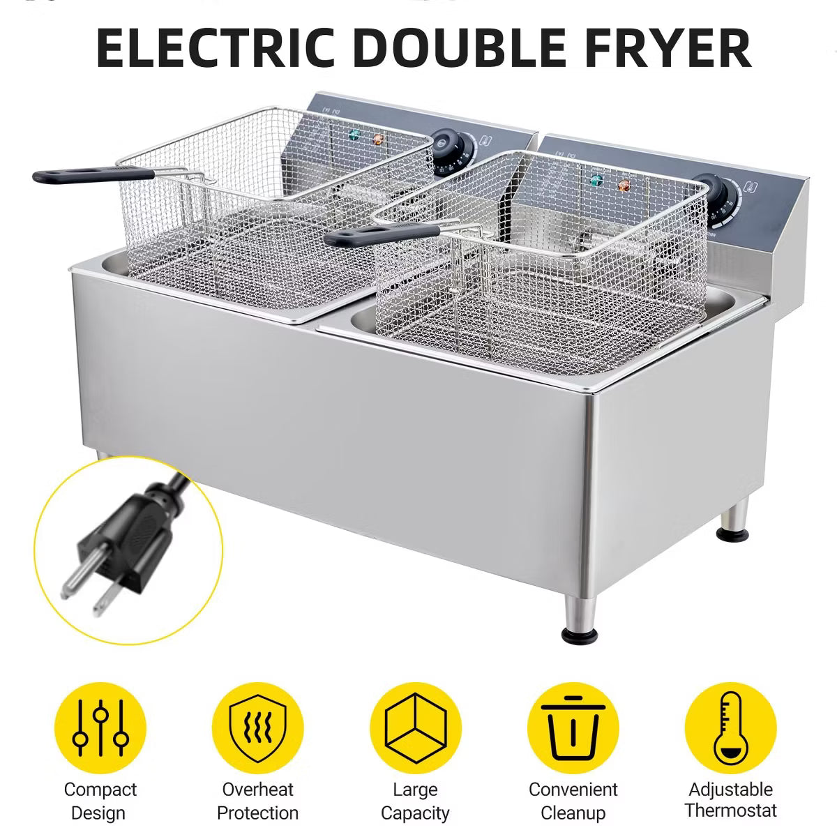 Deep Fryer – Electric Fryer, Deep Fryer Electric Deep Fryer with Basket – 11L+11L(23.2Qt)