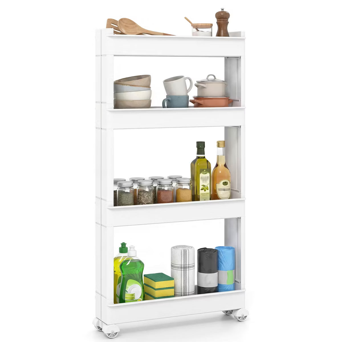 Utility Cart – Culinvaro 4-Tier Rolling Utility Cart with Detachable Trays and Smooth Wheels for Kitchen 15.5” × 9” × 40.5”(L × W × H)