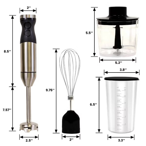 Immersion Blender – 400W Hand Blender Set with Food Chopper and Whisk – Stainless Steel