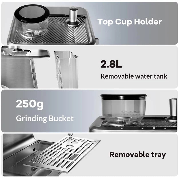 Espresso Machine – 20 Bar Professional Coffee Machine with 2.8L Removable Water Tank – Sliver