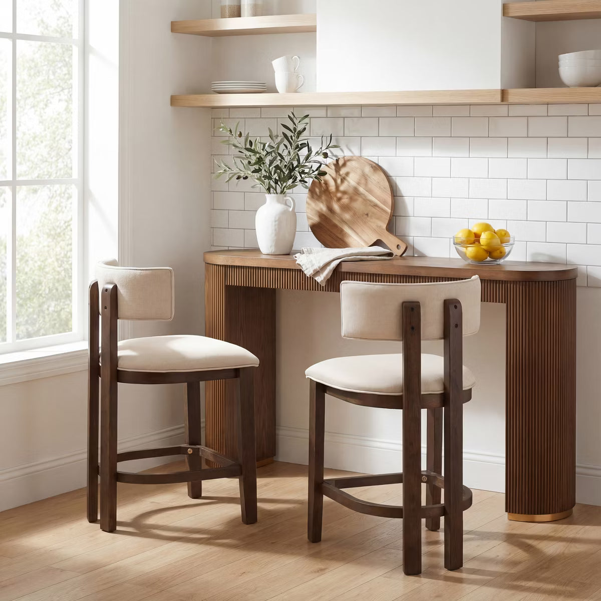 Dining Chair – Culinvaro Johnson 3 Piece Farmhouse Rubberwood Upholstered Counter Height Dining Chairs with Fluted Table