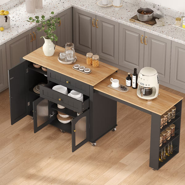 78.3” Rolling Kitchen Island with Extendable Table,